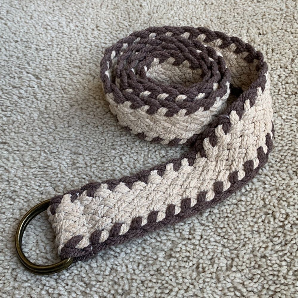 braided brown belt boho country belt size adjustable 30" long vintage‎